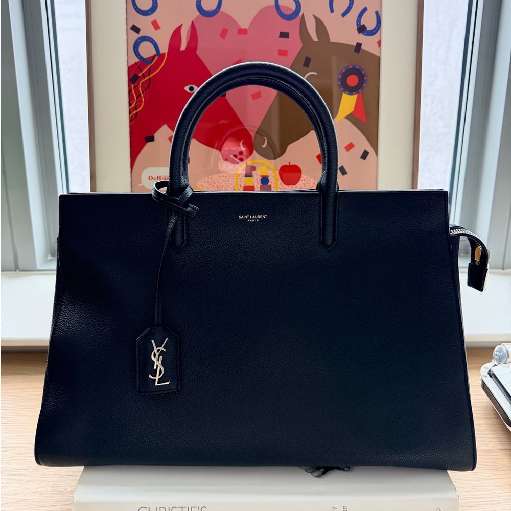 Authentic Saint Laurent Grained Calfskin Cabas Rive Gauche